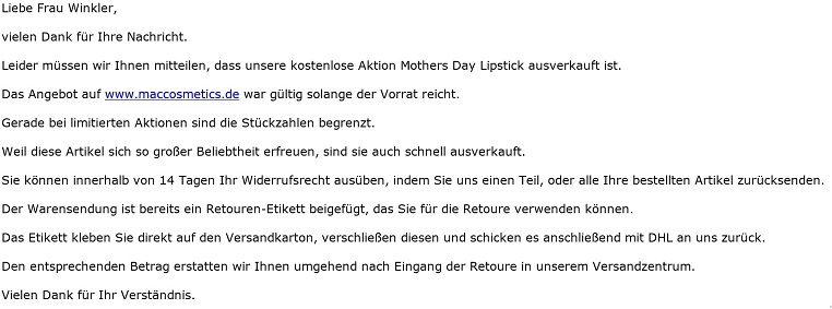 E-Mail MAC - Lipstick Breathing Fire - Aktion abgelaufen, Versand nicht möglich - Mothers Day