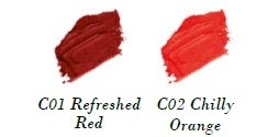 Cool & Matt Lip Colour - C01 Refreshed Red + C02 Chilly Orange Swatch Bild - Cool & Matt Lip Colour - C01 Refreshed Red + C02 Chilly Orange