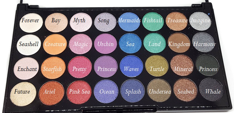 Mermaid Palette mit allen Farben benannt