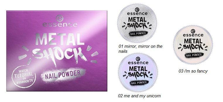 Metal shock nail powder limited Edition essence awesoMETALLICS metal shock nail powder essence01 mirror, mirror on the nail 02 me and 03 i’m so fancy limited Edition awesoMETALLICS