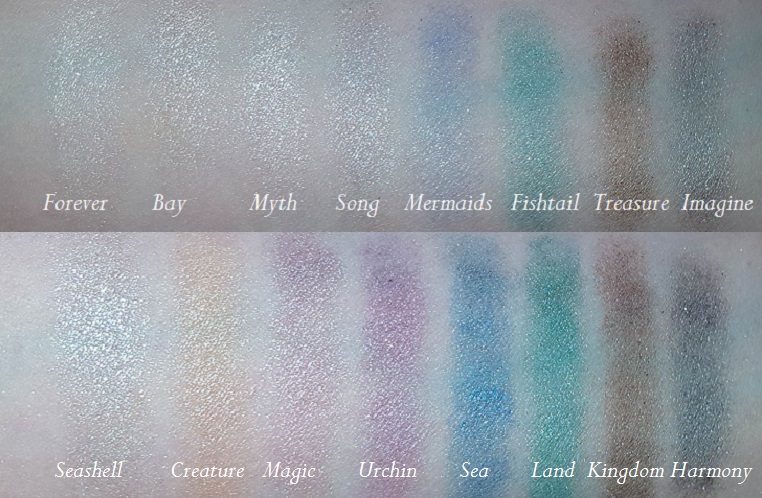 Swatch ersten beiden Reihen der Mermaid Forever Palette von MakeUp Revolution