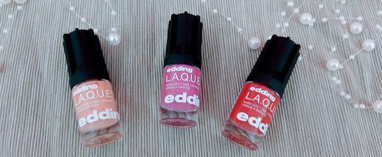 Edding Nagellacke rock it red & Pink Punch & pastel peach