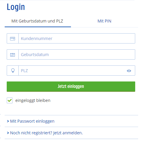 PAYBACK einloggen mit Geburtsdatum und PLZ